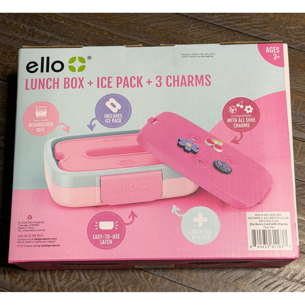 Ello Benni Bento Lunch Box Kids OS Pink New Pop Star Charms Ice Pack